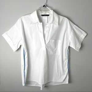 Zara Basic V-Neck Popover White Top Trim Side Seam